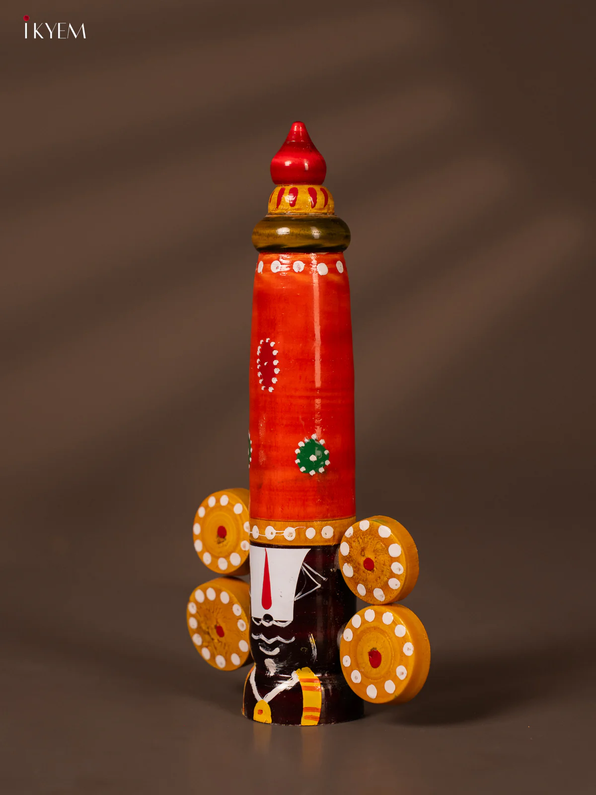 Wooden Kondapalli Hand Painted Lord Balaji Face - 8 Inches - Orange - KH18141 - Image 3