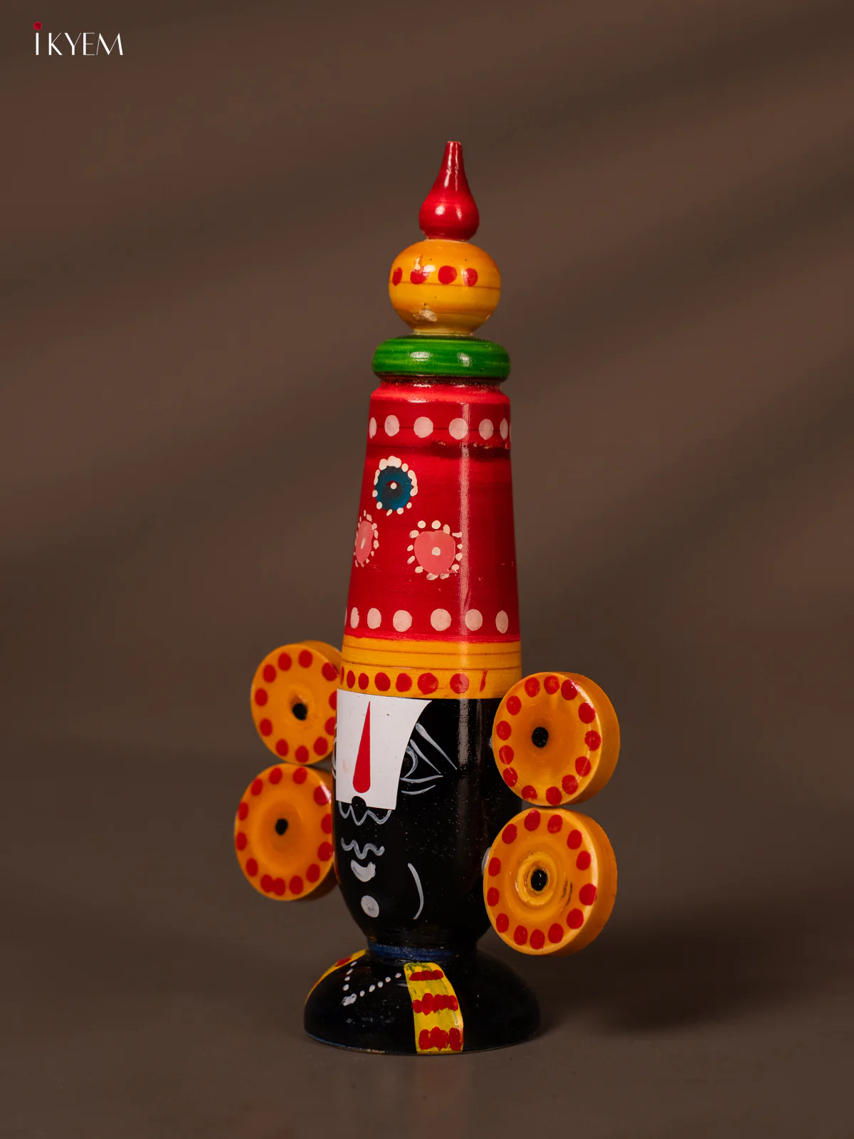 Wooden Kondapalli Hand Painted Lord Balaji Face - 7.5 Inches - Red - KH18143 - Image 3