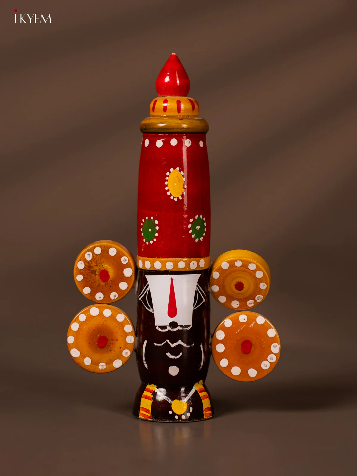 Wooden Kondapalli Hand Painted Lord Balaji Face - 7 Inches - Red - KH18145