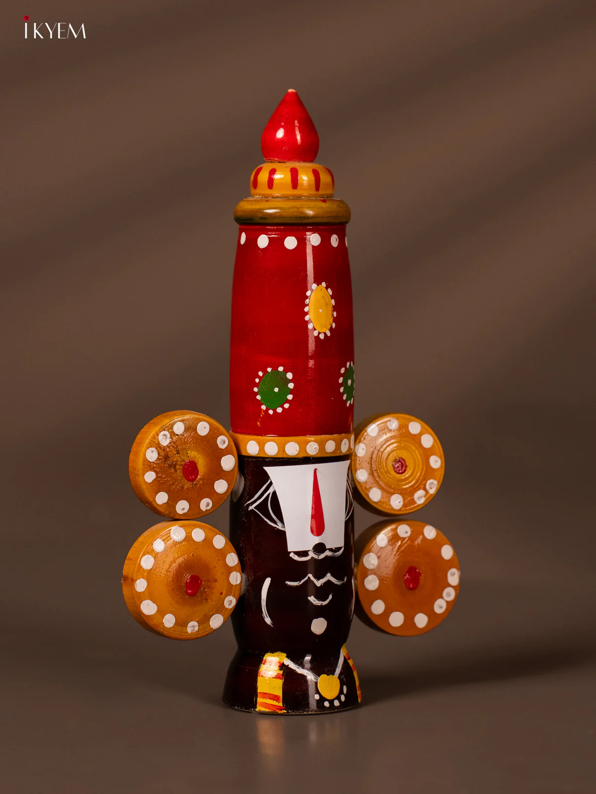 Wooden Kondapalli Hand Painted Lord Balaji Face - 7 Inches - Red - KH18145 - Image 2