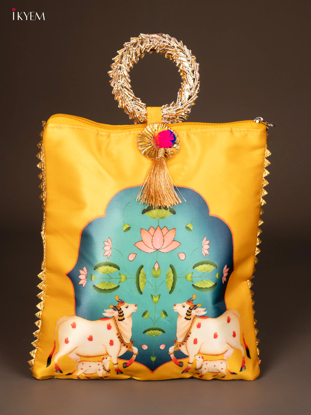 PICHWAI DIGITAL PRINTED GIFT BAG WITH BANGLE HANDLE - YELLOW - 10 Inches - KH18149