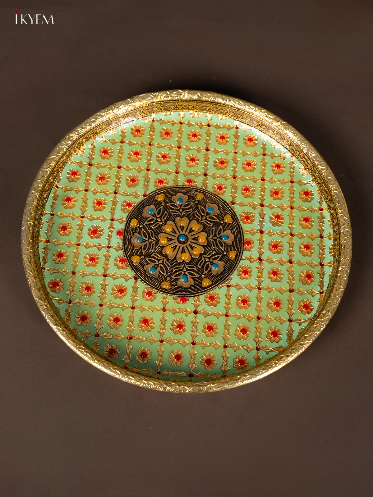 Pista Green Meenakari Thali set - (10.5×10.5) Inches - KH21213 - Image 2