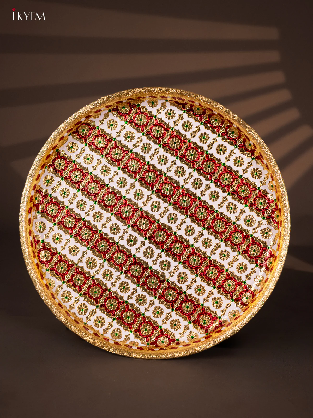 Meenakari Round Plate - White with Red - (12x12) Inches - KH21215
