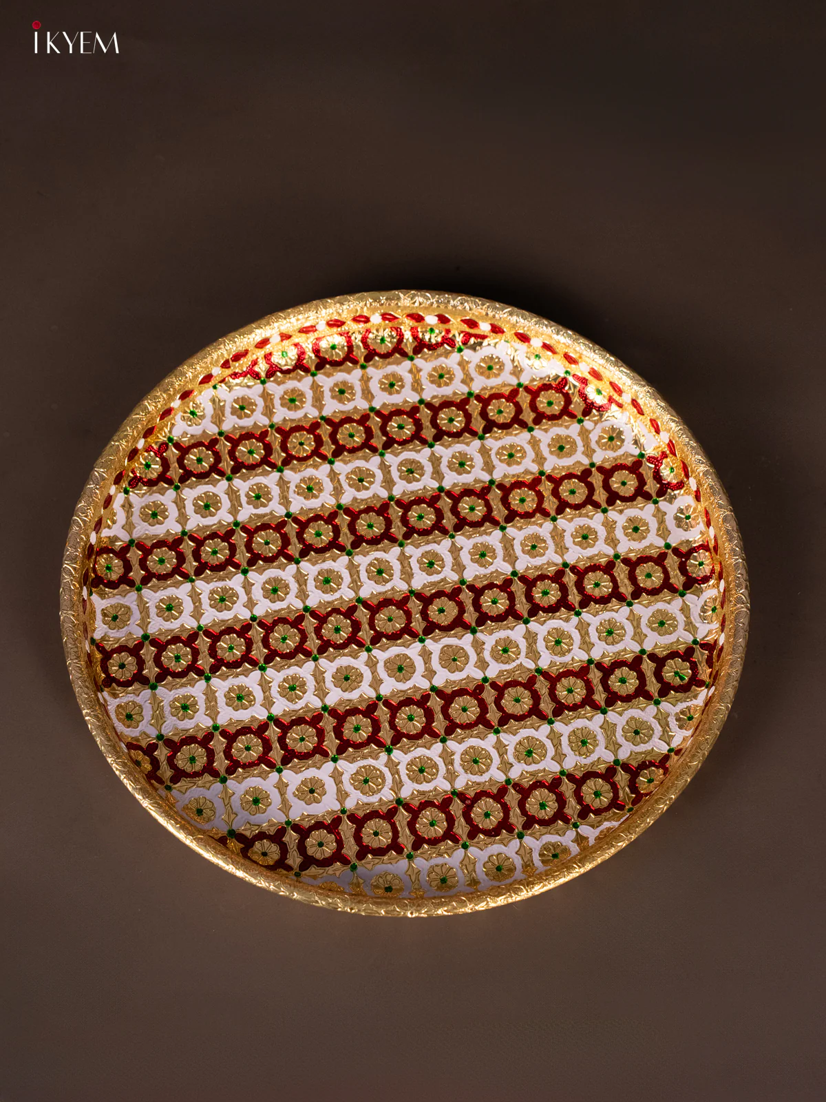 Meenakari Round Plate - White with Red - (12x12) Inches - KH21215 - Image 3