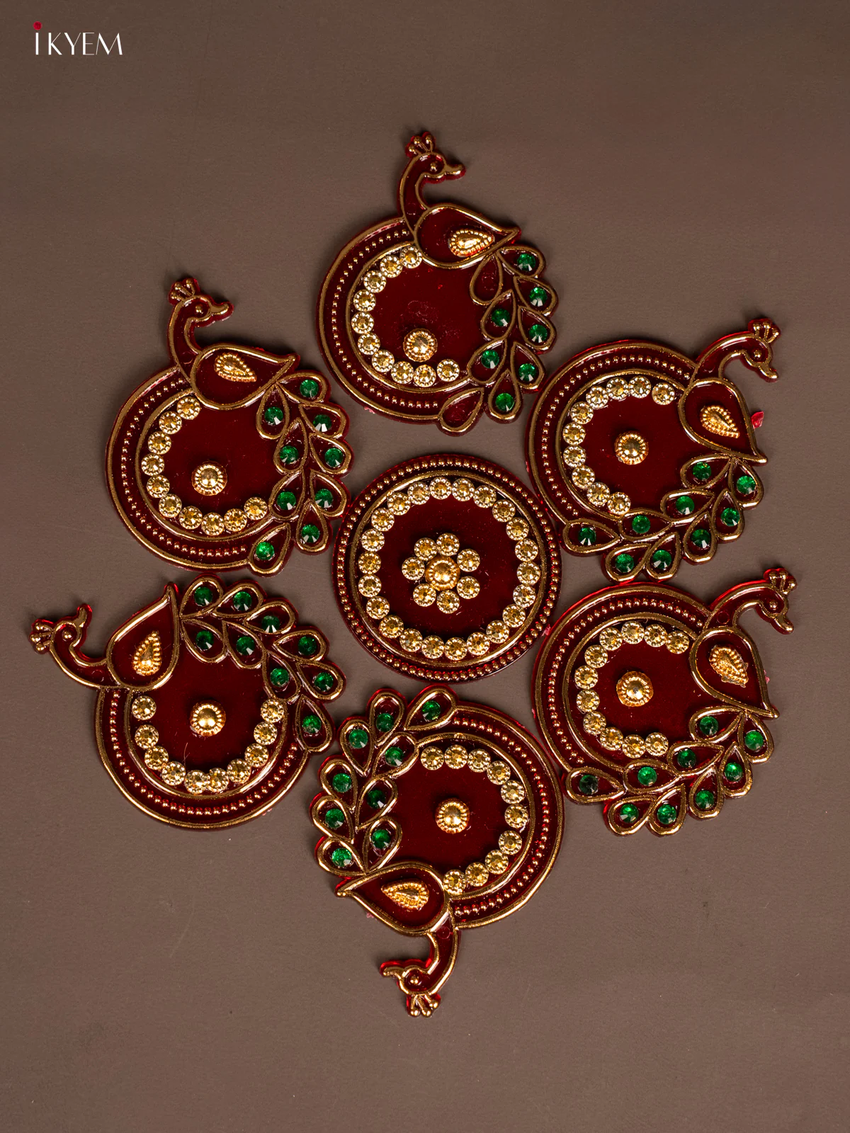 Plastic Mini Rangoli - Peacock - Red - KH21241