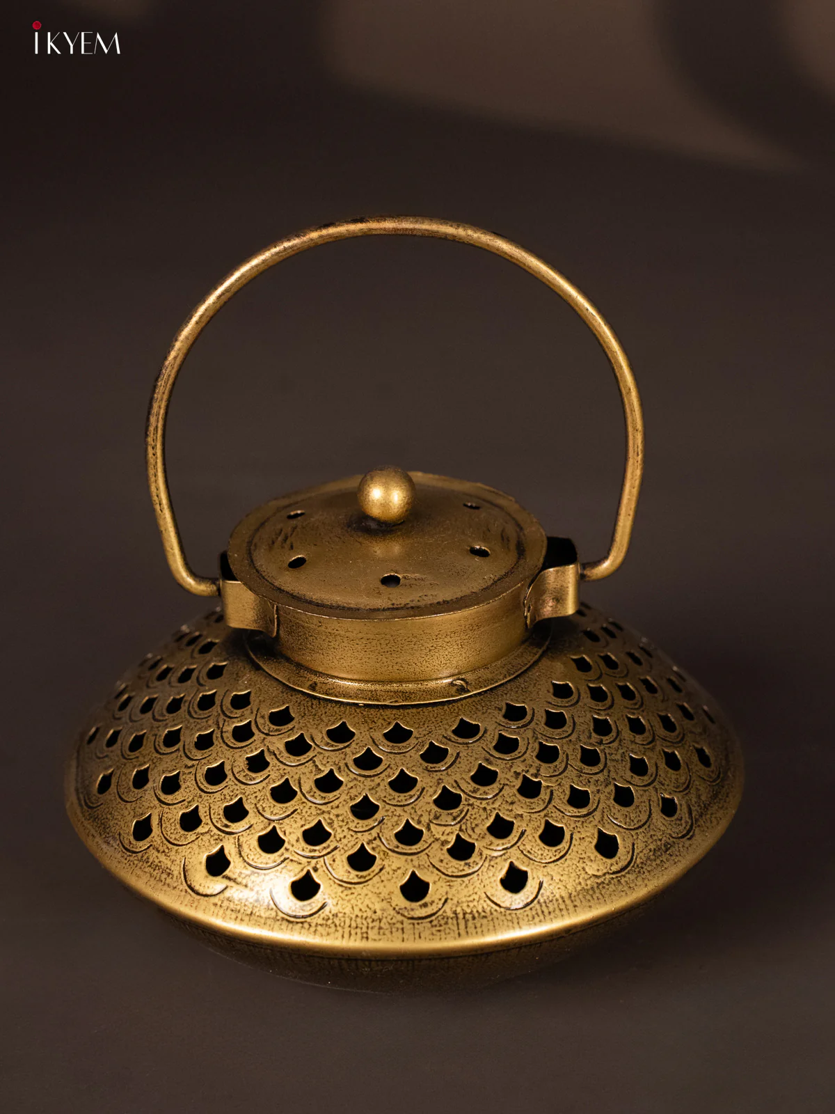 Iron Hanging T-light with Cap Jhaali Pattern - Small - 4 Inches - KH21262 - Image 2