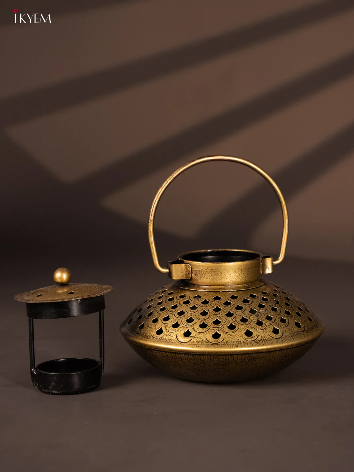 Iron Hanging T-light with Cap Jhaali Pattern - Small - 4 Inches - KH21262 - Image 4