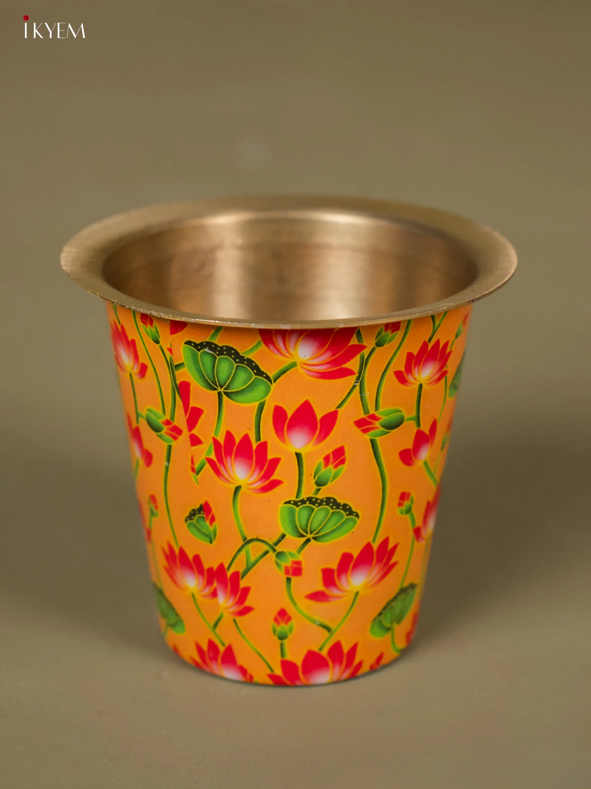 Pichwai Digital Printed Brass Coffee Dabara Set - Yellow - KH22112 - Image 3