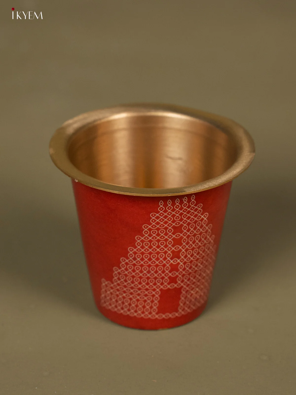 Gopuram Kolam Digital Printed Brass Coffee Dabara Set - Brick Red - KH22113 - Image 3