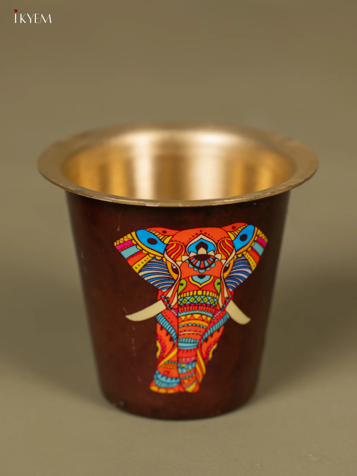 Elephant Digital Printed Brass Coffee Dabara Set - Brown - KH22122 - Image 3