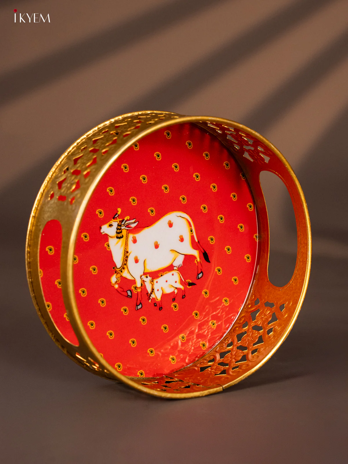 Digital printed Round Metal Tray Cow & Calf - Red- 6 Inches - KH22126 - Image 2