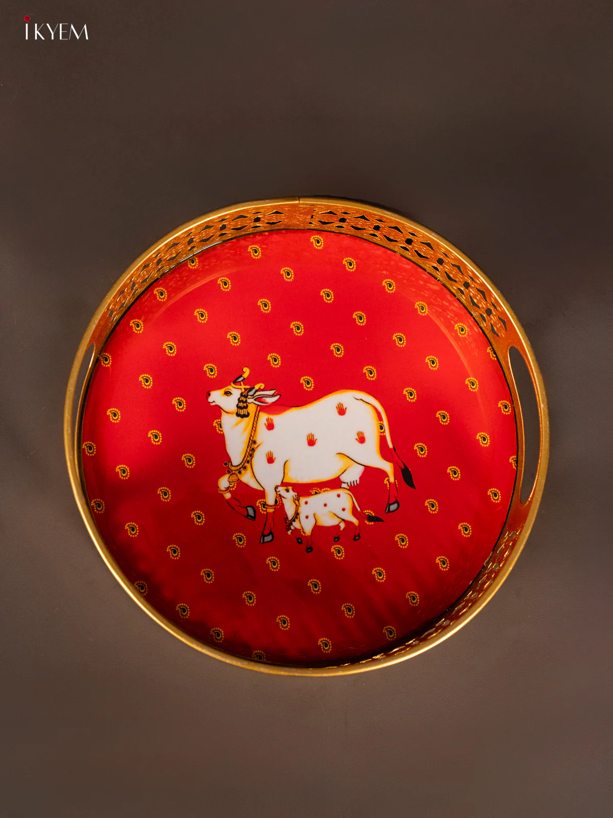 Digital printed Round Metal Tray Cow & Calf - Red - 8 Inches - KH22131 - Image 3
