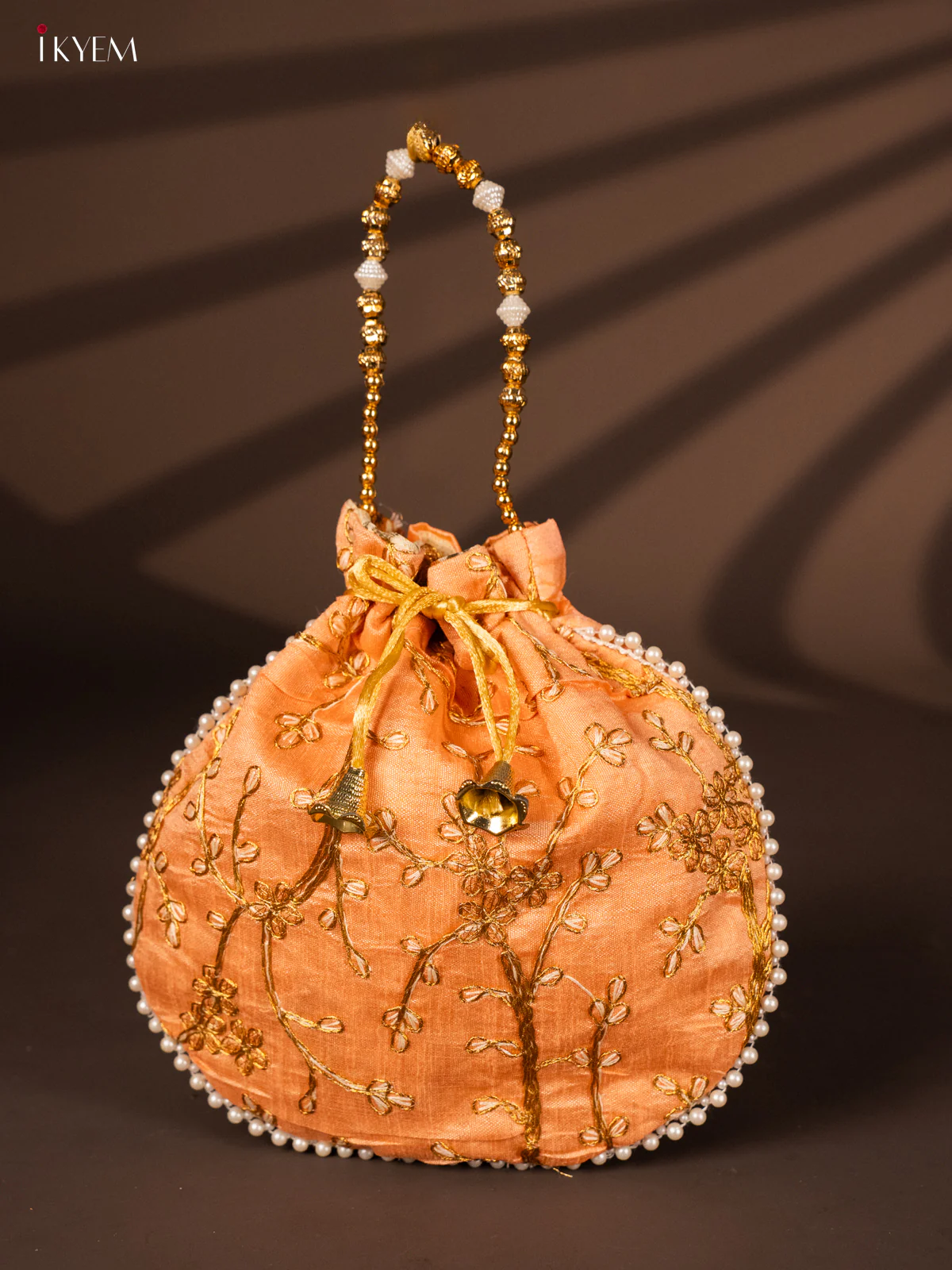 Designer Embroidered Potli Bag - Peach - KH22134