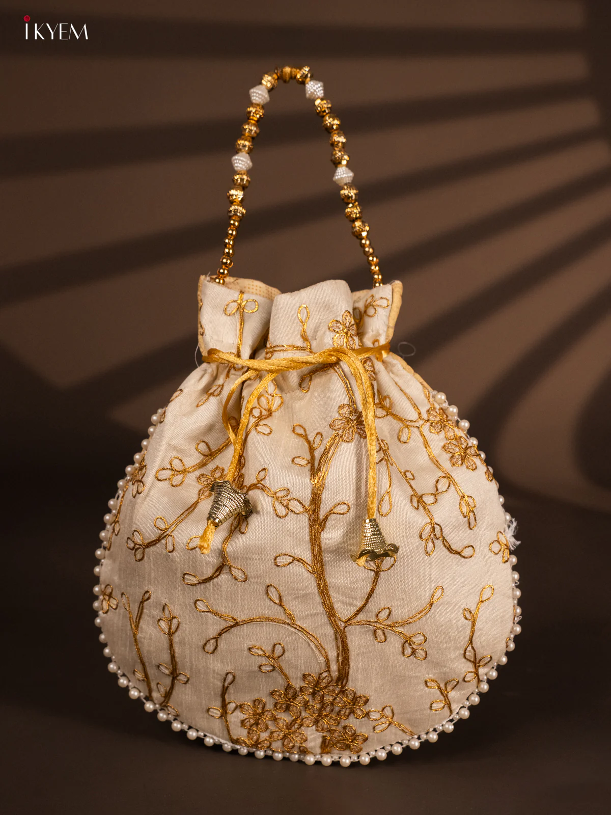 Designer Embroidered Potli Bag - White - KH22138