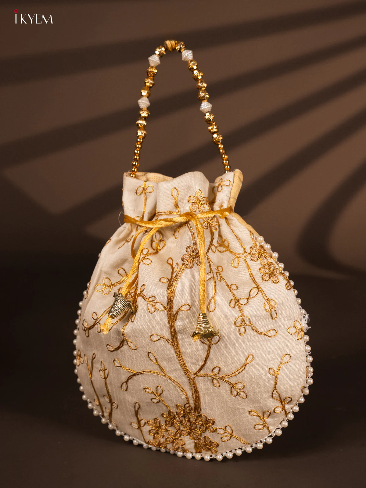 Designer Embroidered Potli Bag - White - KH22138 - Image 3