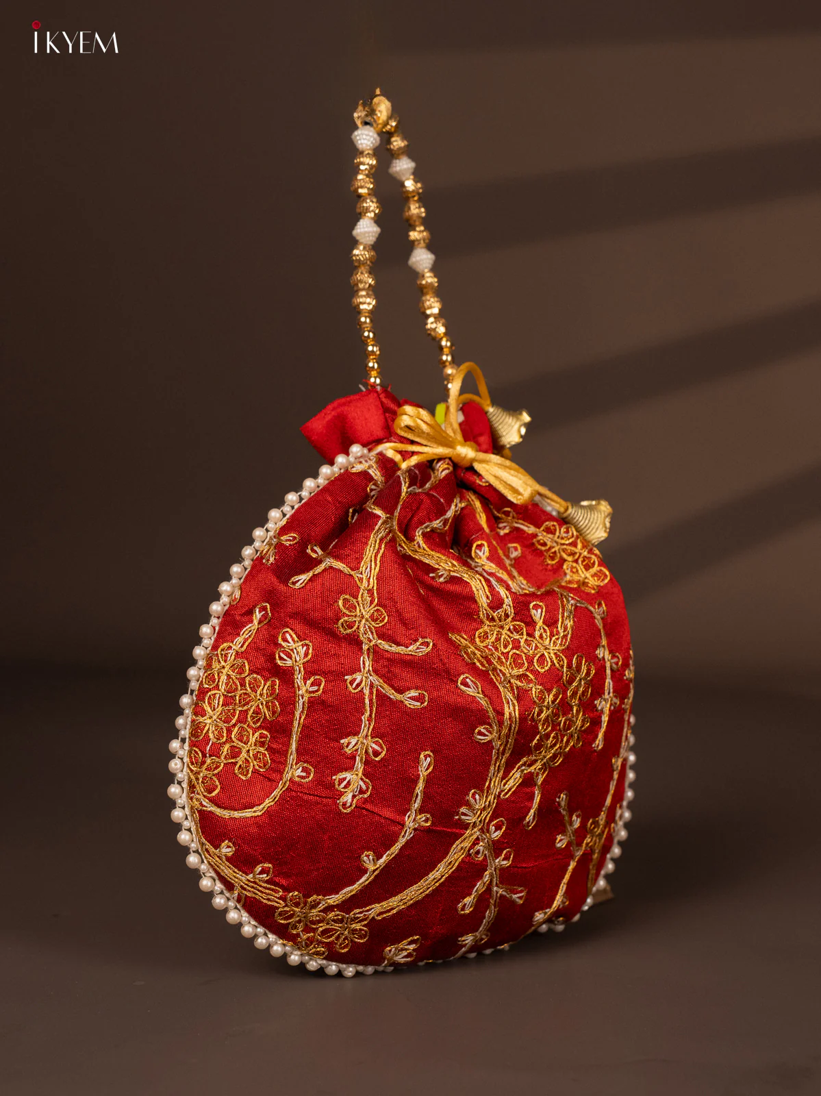 Designer Embroidered Potli Bag - Red - KH22139 - Image 2