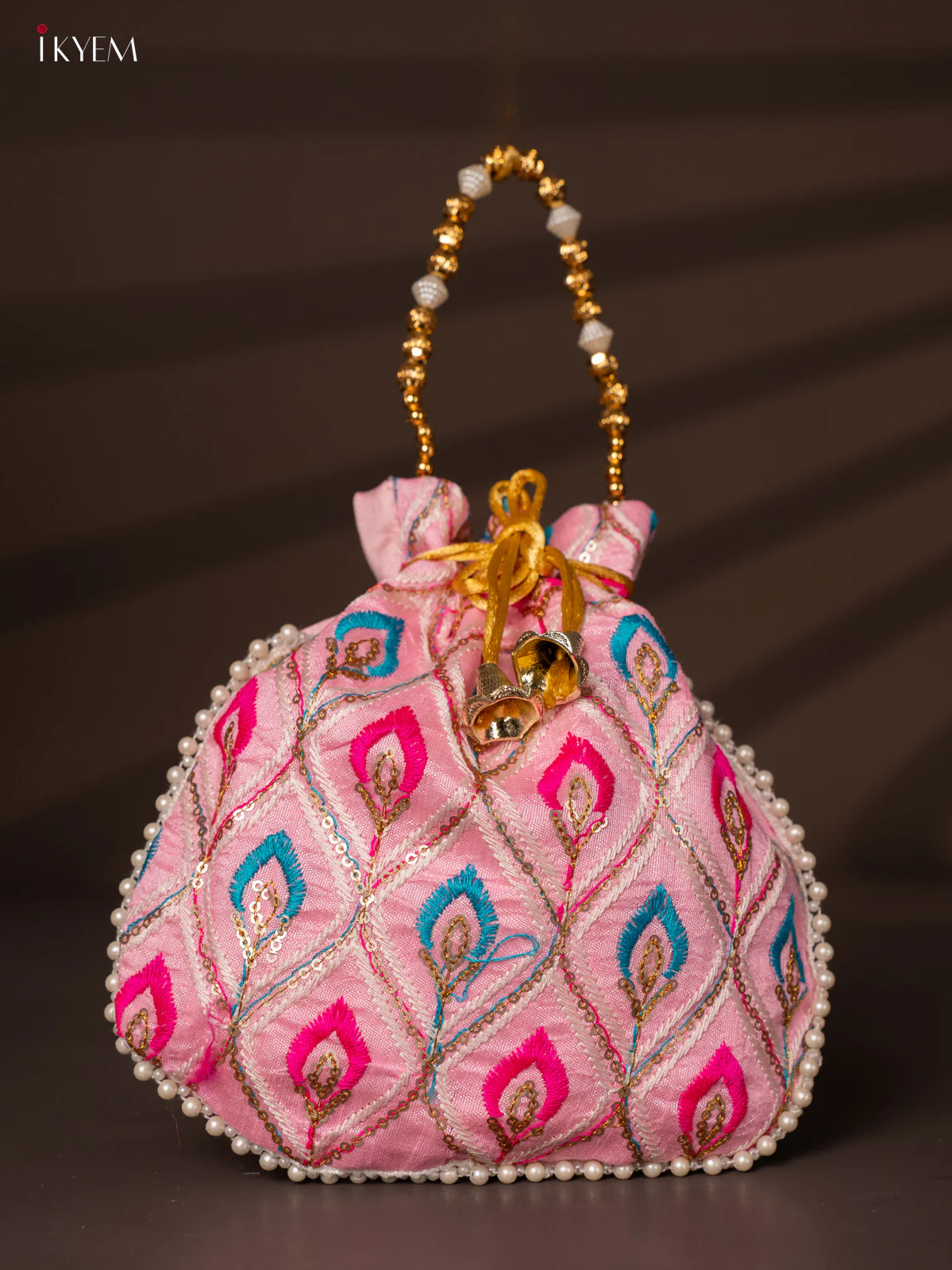 Multicolour Designer Embroidered Potli Bag - Pink - KH22140