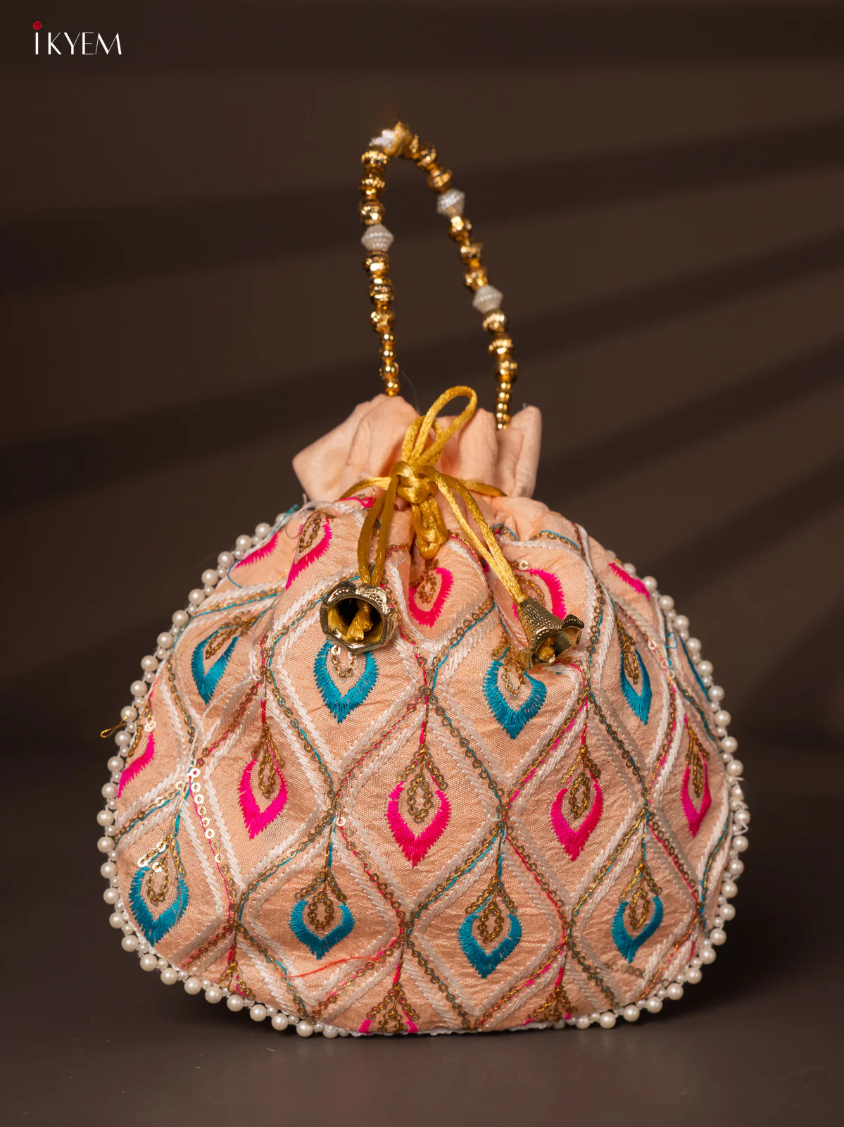 Multicolour Designer Embroidered Potli Bag - Peach - KH22141