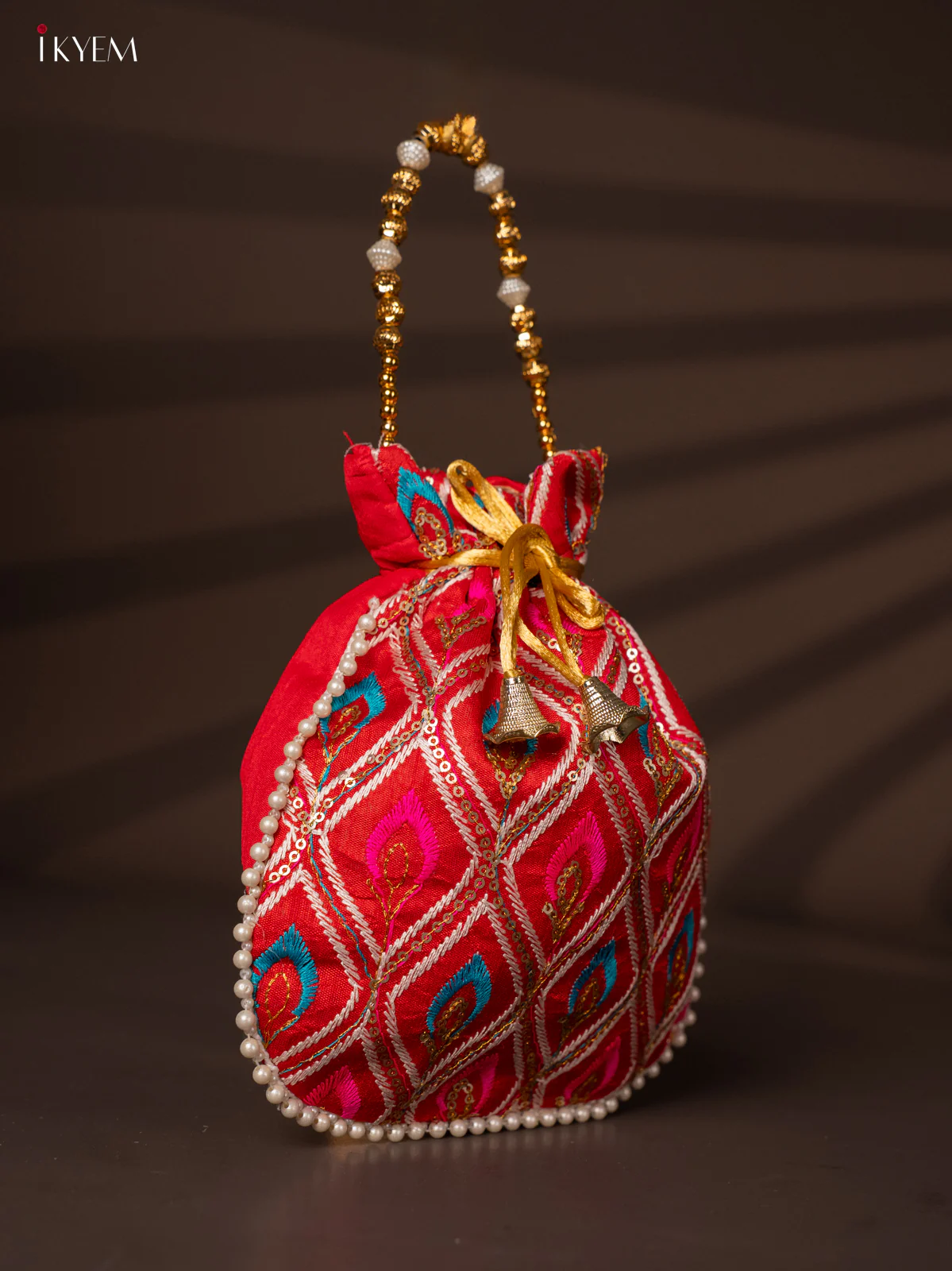 Multicolour Designer Embroidered Potli Bag - Red - KH22144 - Image 2