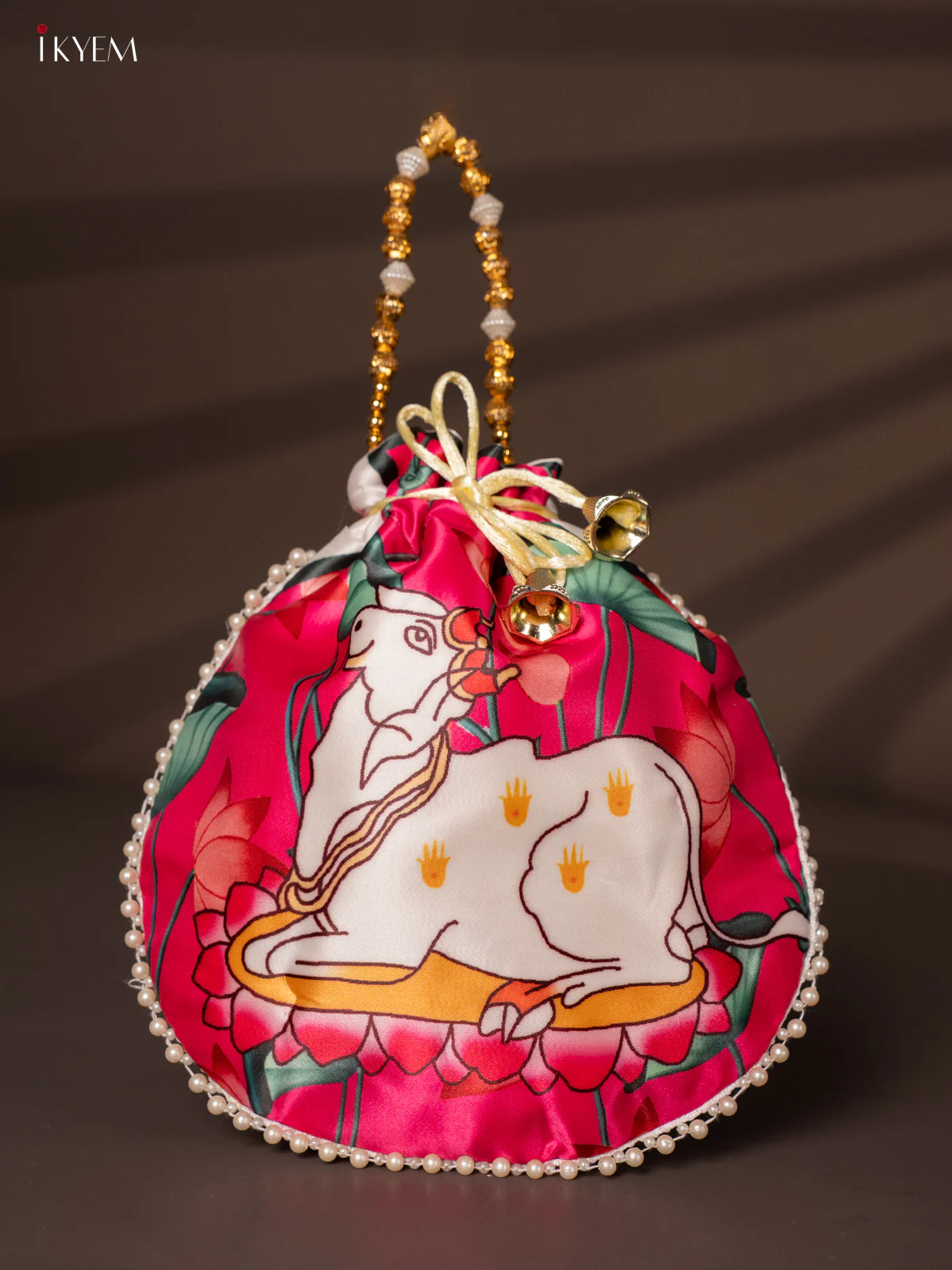 Designer Potli Bags with Beautiful Pichwai Cow Print - Pink - KH22158