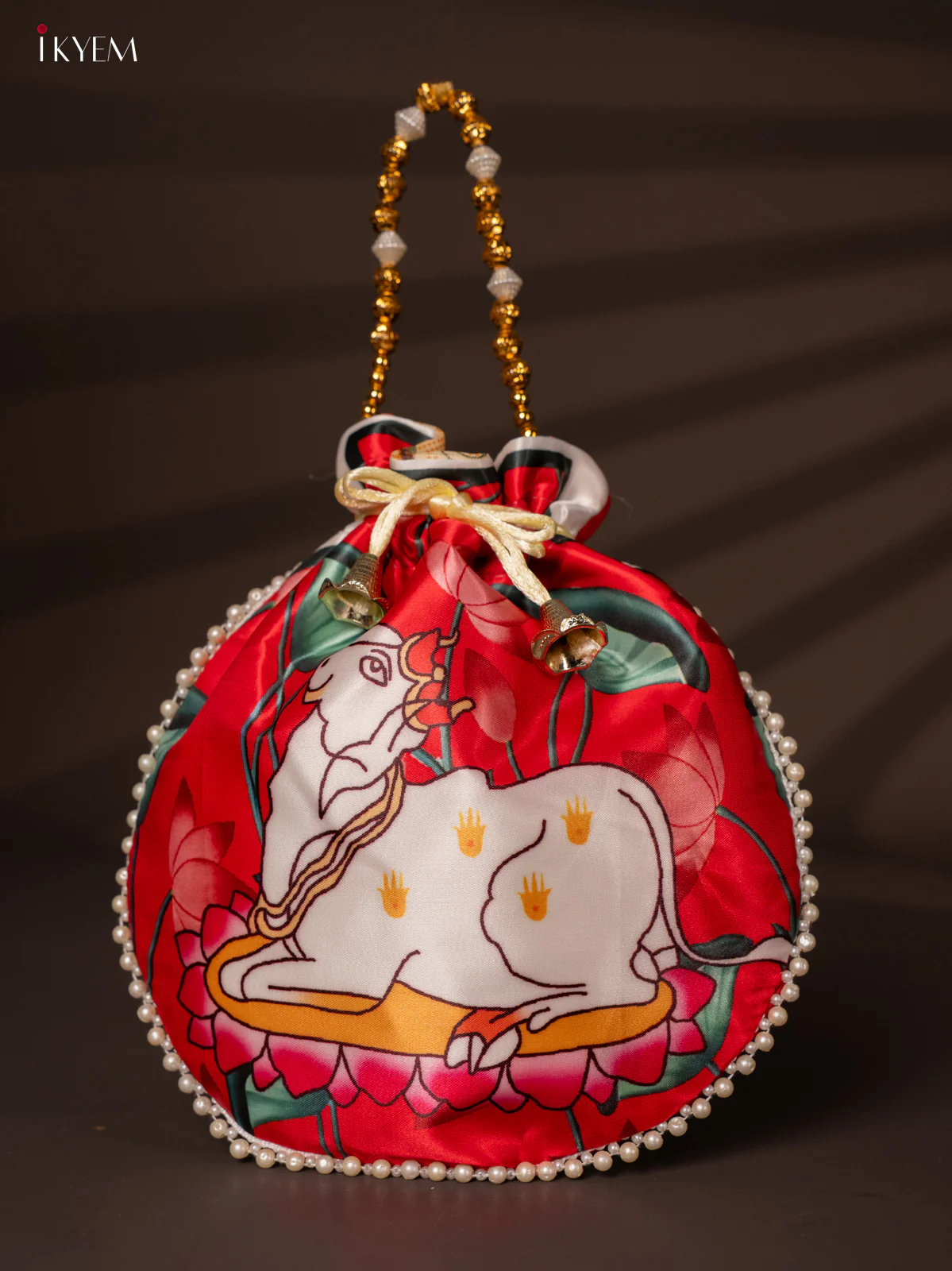 Designer Potli Bags with Beautiful Pichwai Cow Print - Red - KH22160