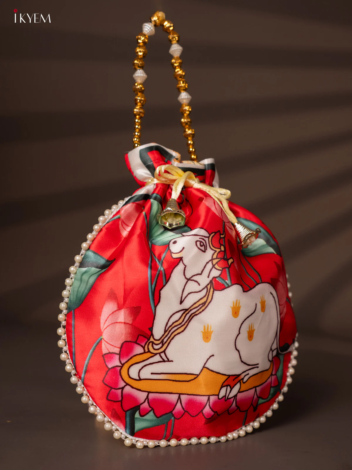 Designer Potli Bags with Beautiful Pichwai Cow Print - Red - KH22160 - Image 2
