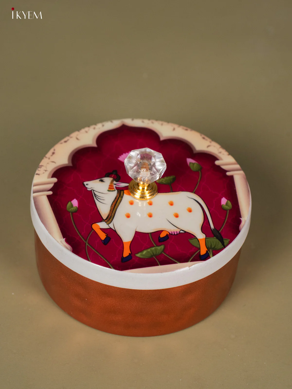 Digital Printed Round Copper Dry Fruit Box - Cow - Purple - KH25113 - Image 2