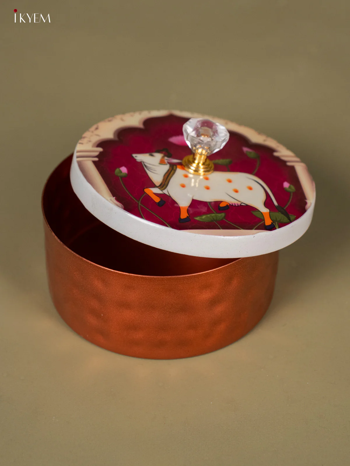 Digital Printed Round Copper Dry Fruit Box - Cow - Purple - KH25113 - Image 3