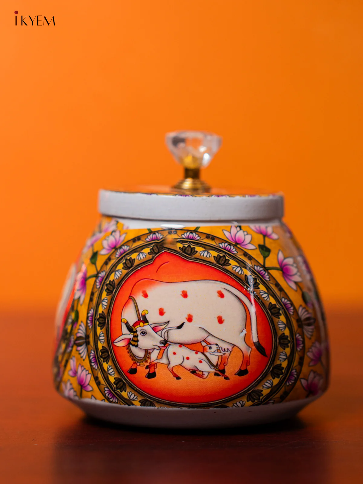 Cow & Calf Digital Printed Dry Fruit Jar - Yellow & Orange - 4 Inch - KH25120 - Image 2