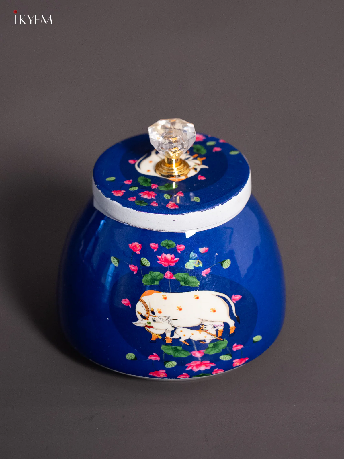 Cow & Calf Digital Printed Dry Fruit Jar - Blue - 4 Inch - KH25121