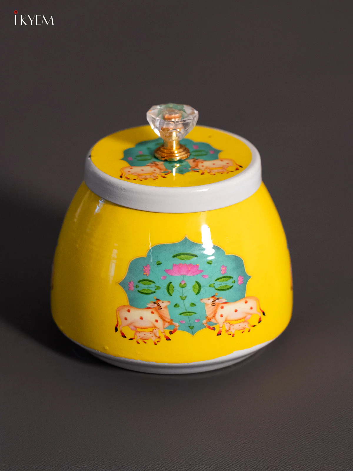 Cow & Calf Digital Printed Dry Fruit Jar - Yellow - 4 Inch - KH25123