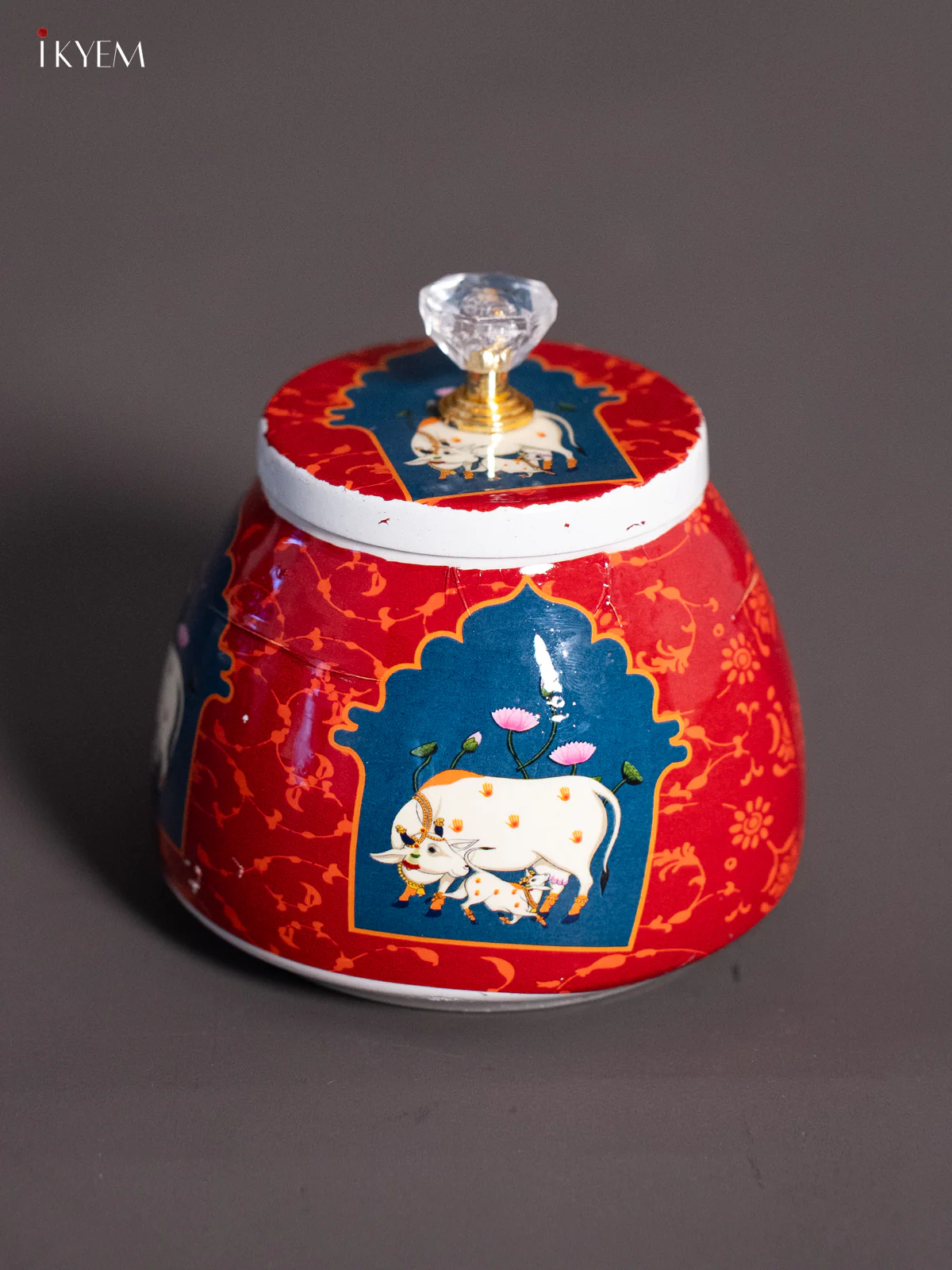 Cow & Calf Digital Printed Dry Fruit Jar - Maroon - 4 Inch - KH25124