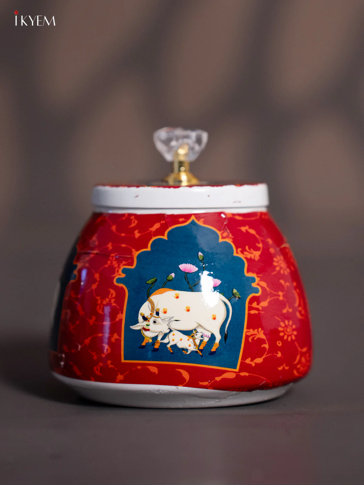 Cow & Calf Digital Printed Dry Fruit Jar - Maroon - 4 Inch - KH25124 - Image 2