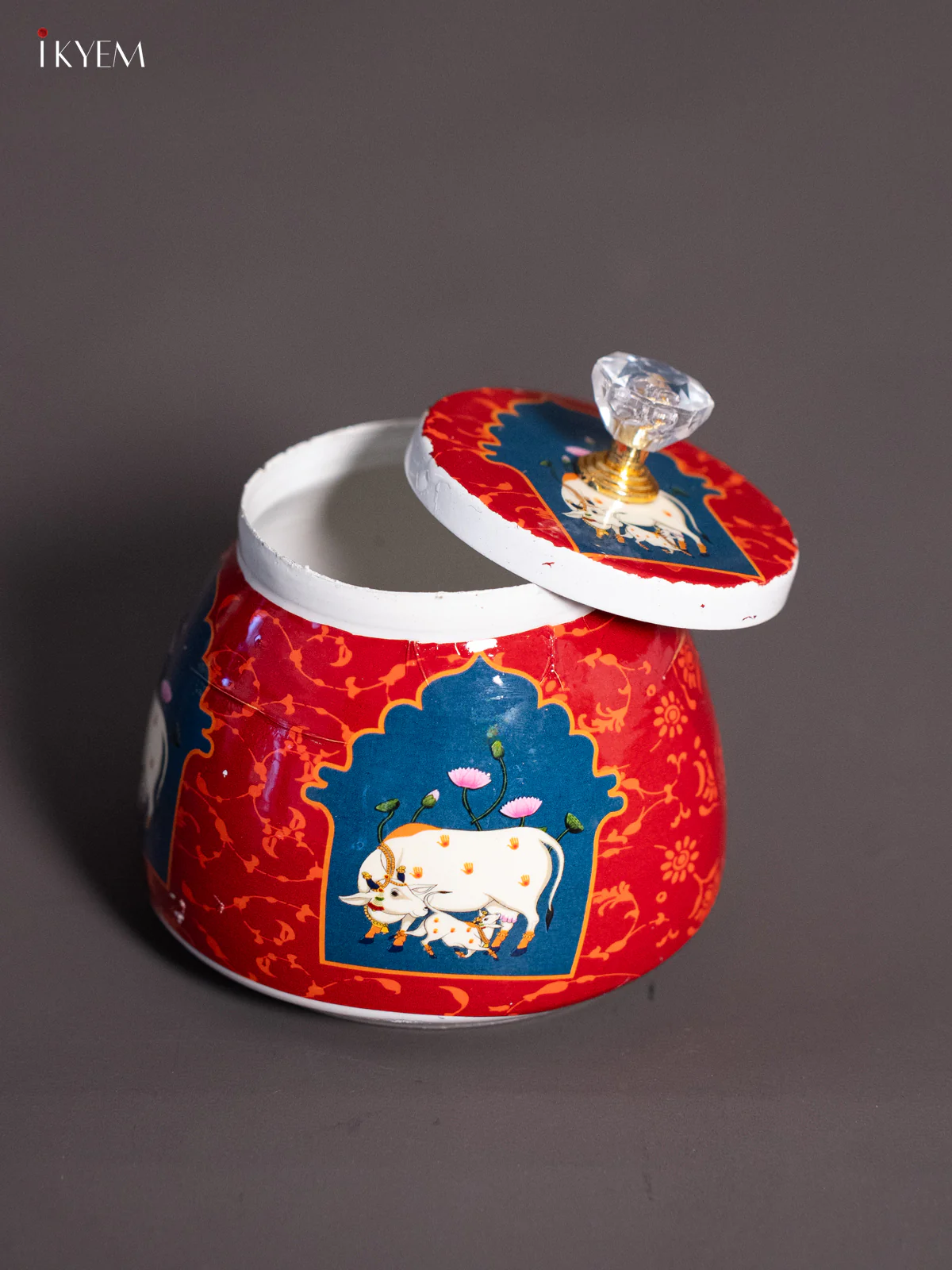 Cow & Calf Digital Printed Dry Fruit Jar - Maroon - 4 Inch - KH25124 - Image 3