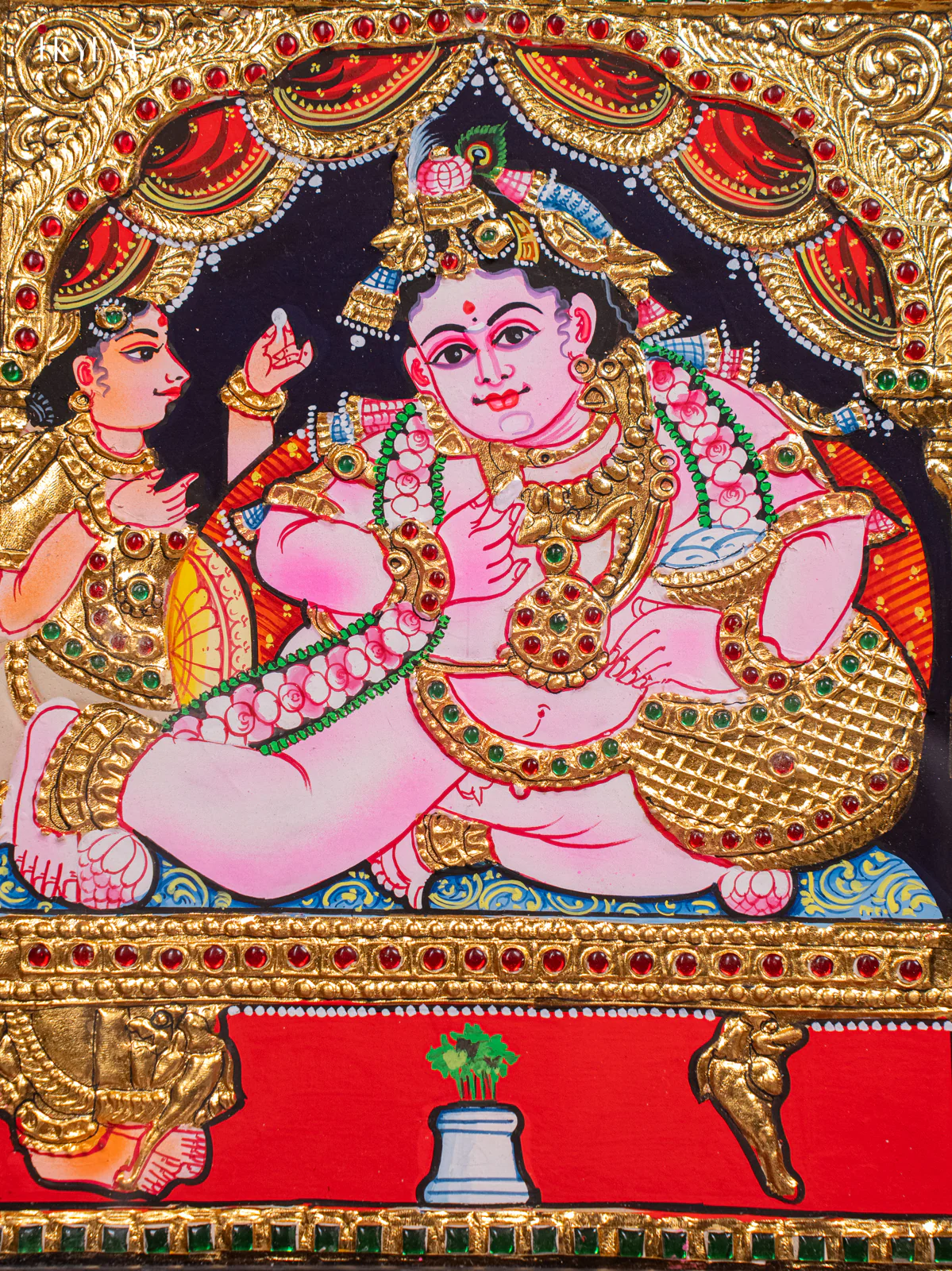 Butter Krishna Tanjore painting (13 x 15) - KH26163 - Image 3