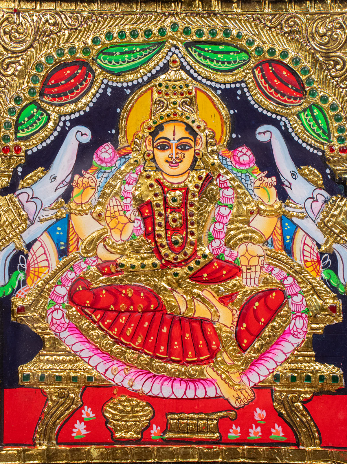 Gaja Lakshmi Tanjore painting - (13 x 15) - KH26193 - Image 3