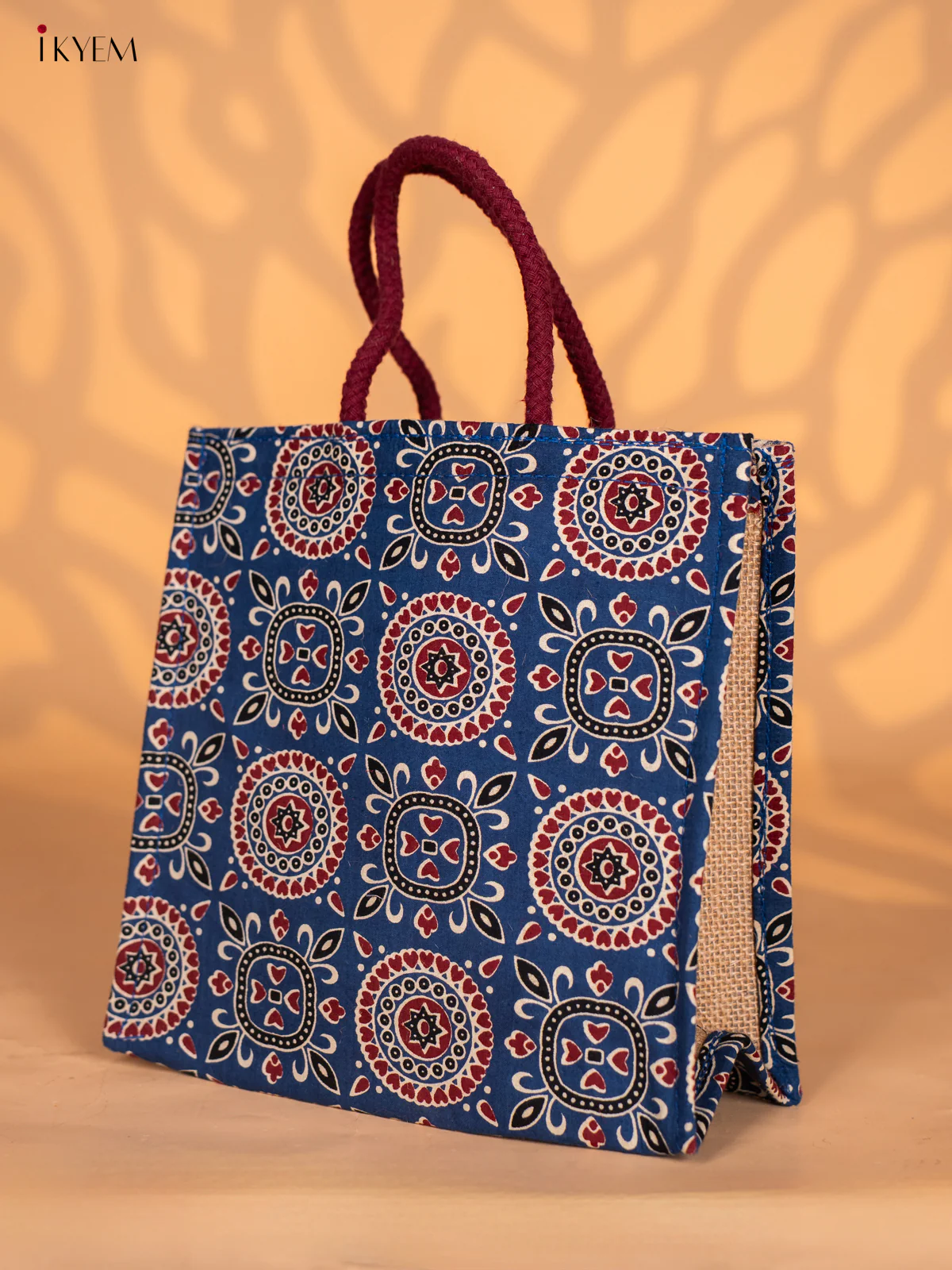 Jute Kalamkari Bag - Blue - KH28122 - Image 3