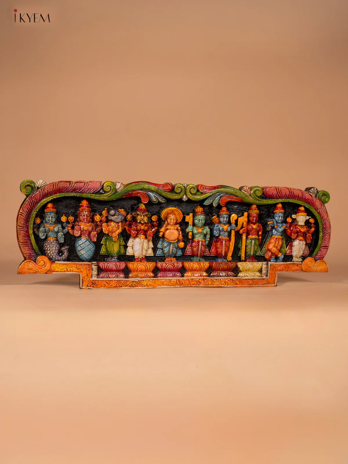 Wooden Hand Carved Painted Dasavatharam Panel - KH30111 - Image 2