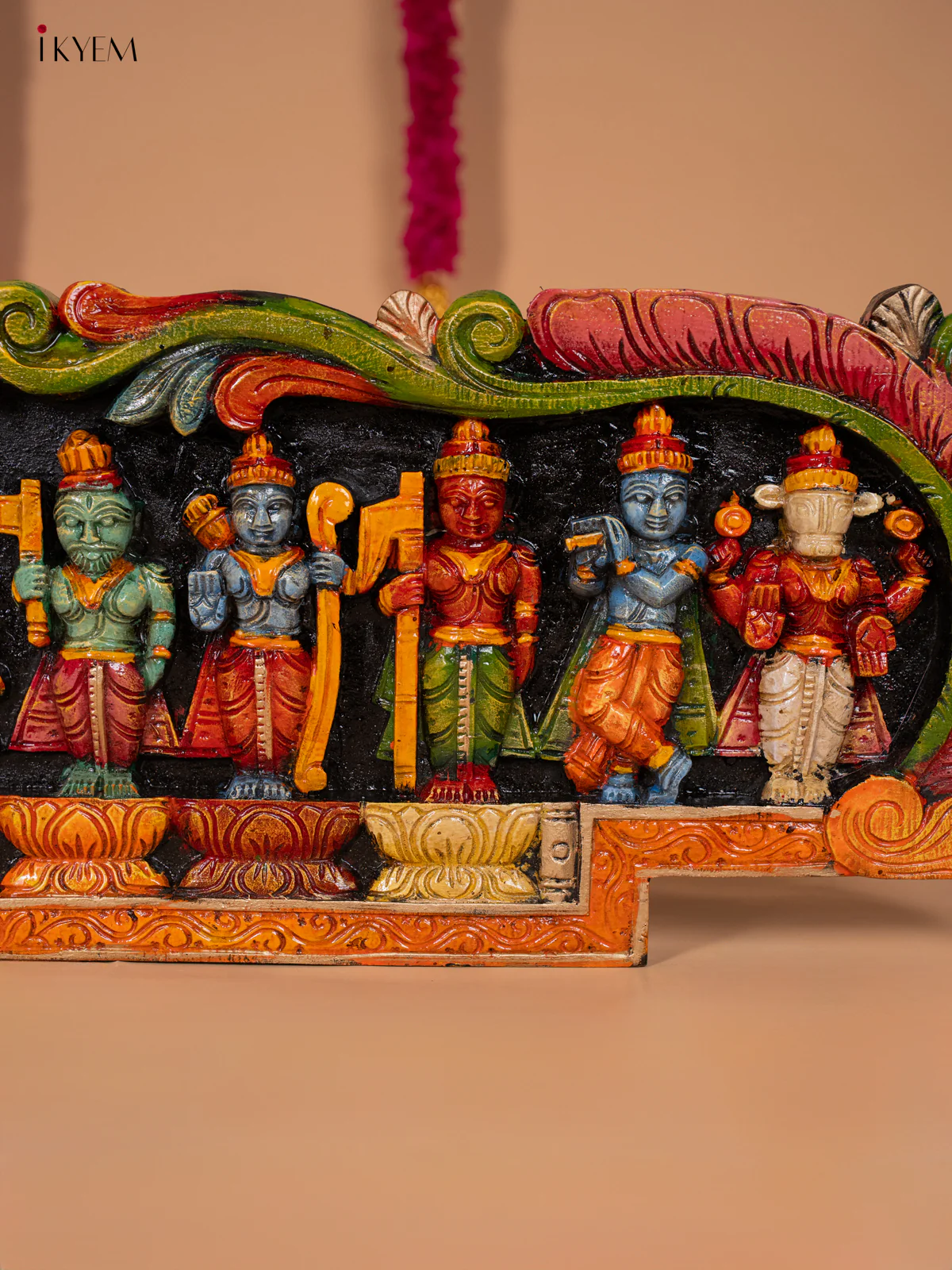 Wooden Hand Carved Painted Dasavatharam Panel - KH30111 - Image 4