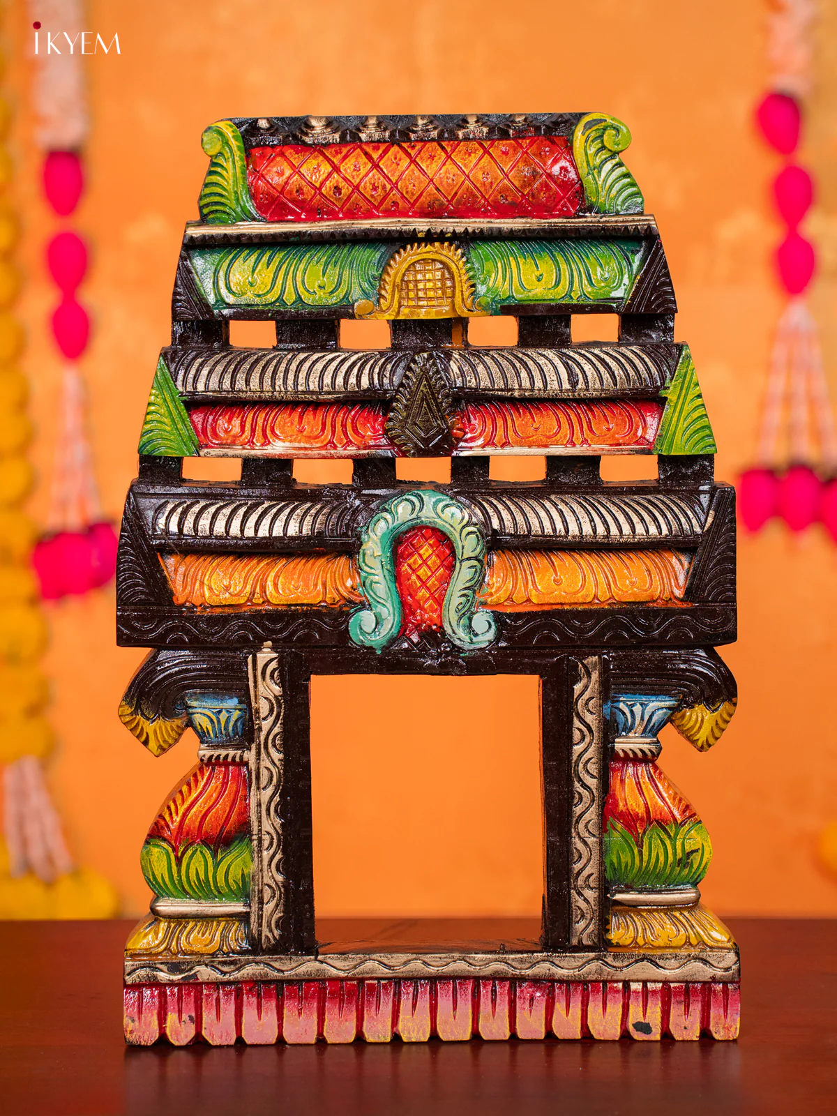 Wooden Hand Carved Painted Kovil Gopuram - KH30115