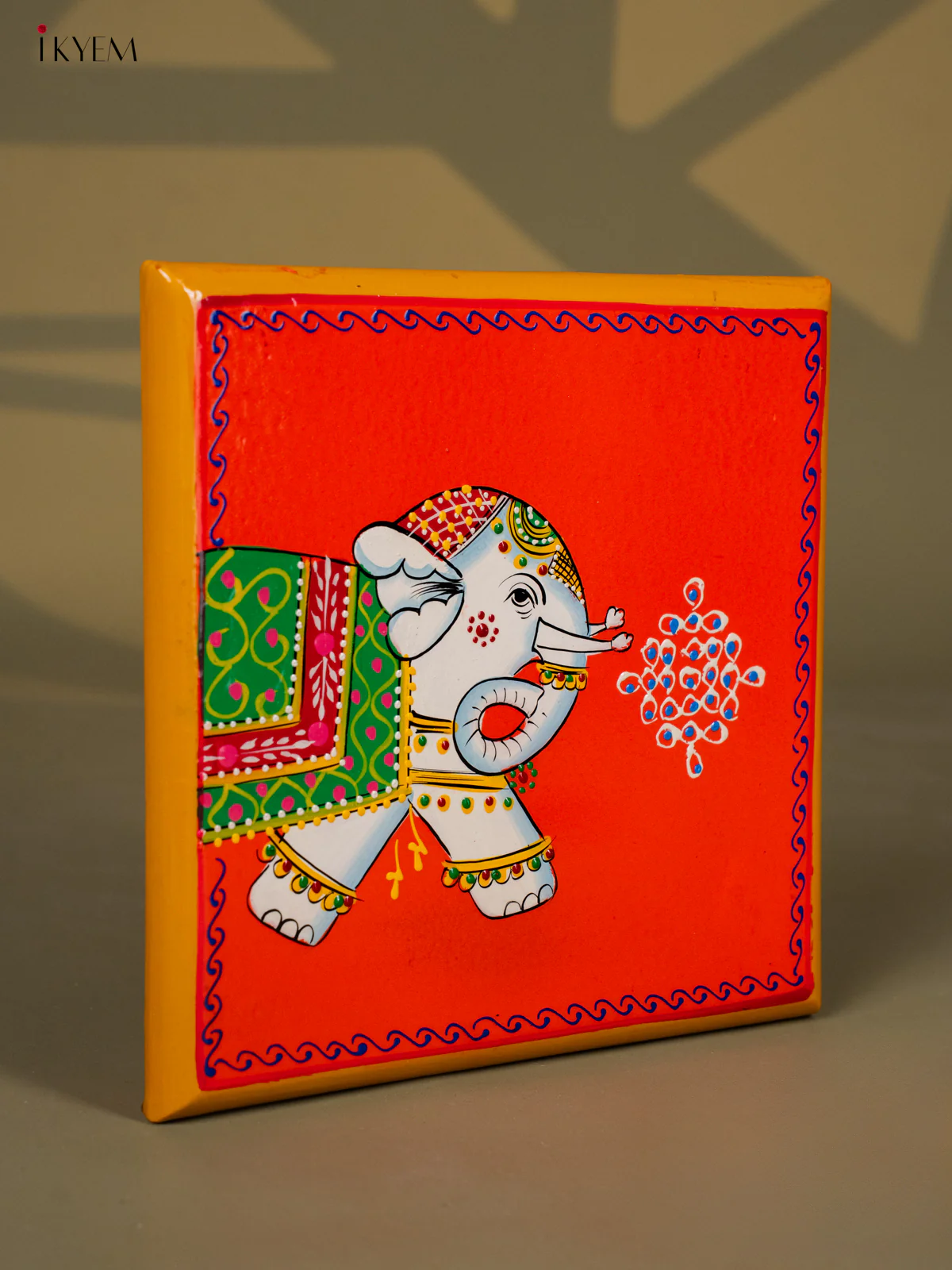 Elephant Hand-Painted Wooden Chowki - (8×8) Inches - KH30129 - Image 2