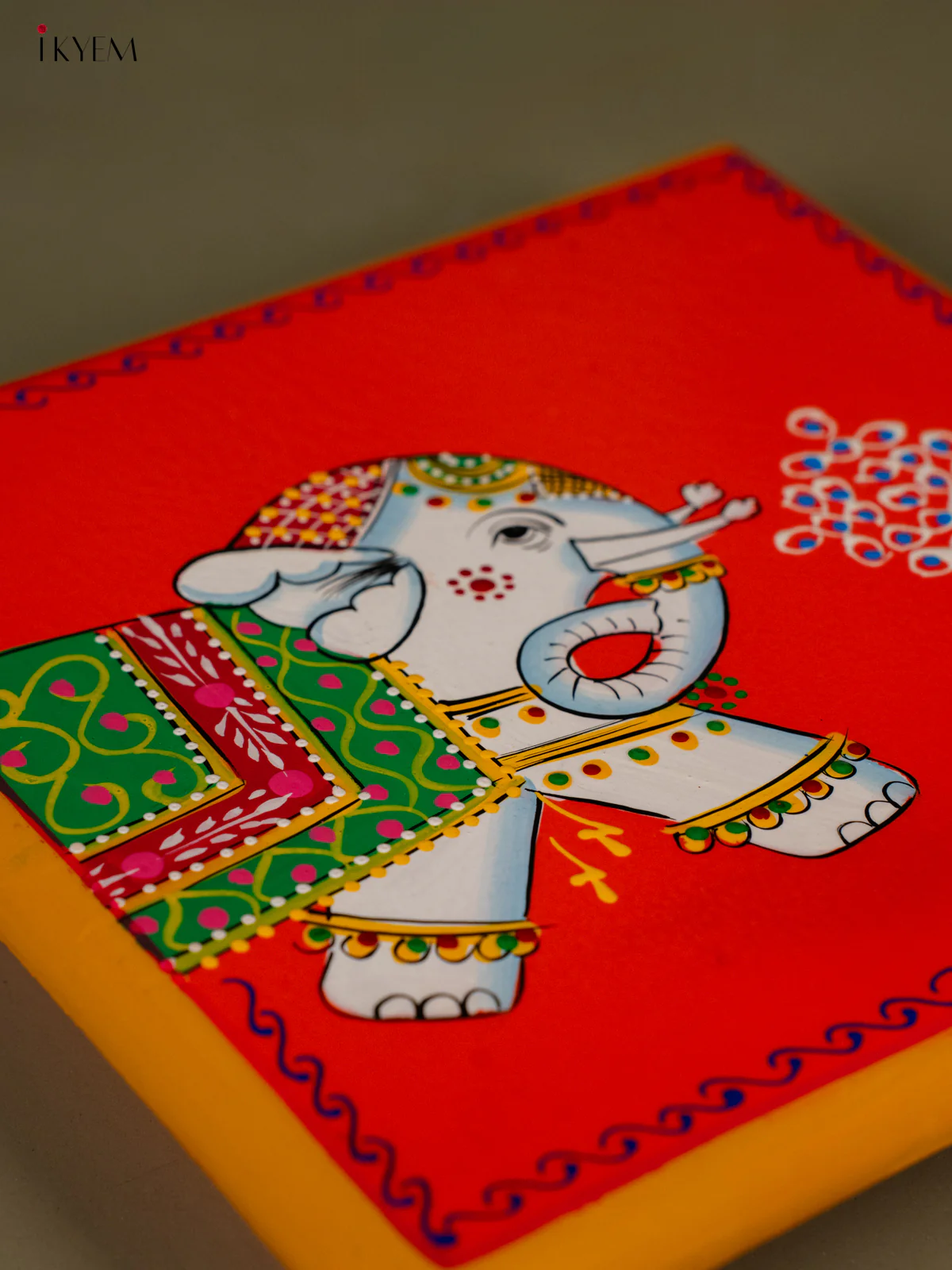 Elephant Hand-Painted Wooden Chowki - (8×8) Inches - KH30129 - Image 3