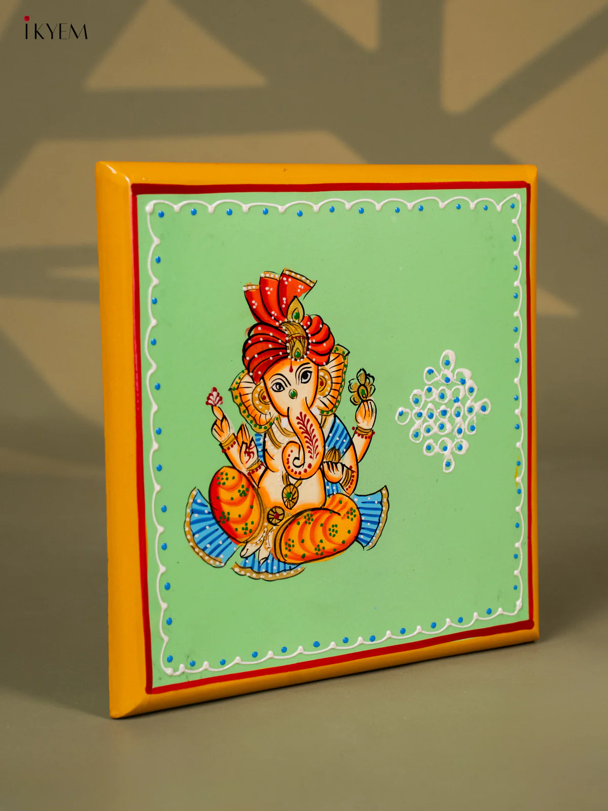 Ganesha Hand-Painted Wooden Chowki - (8×8) Inches - KH30130 - Image 2