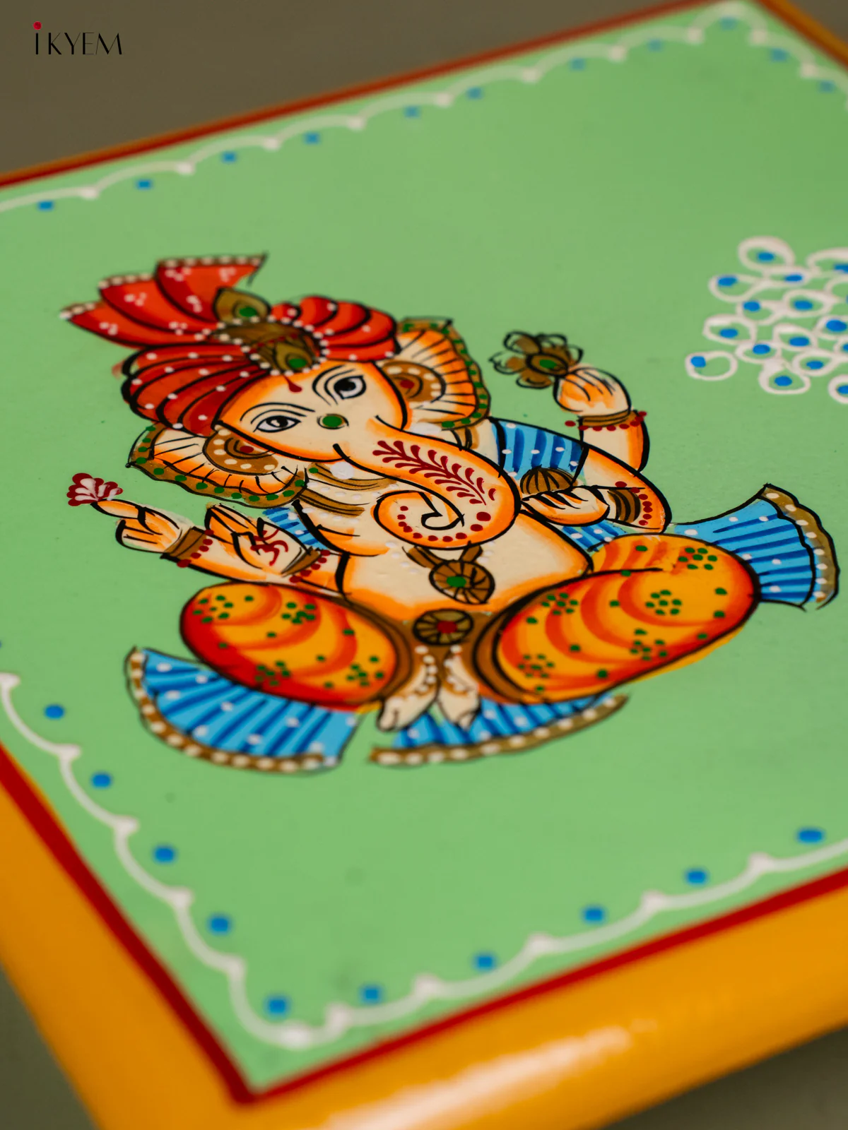 Ganesha Hand-Painted Wooden Chowki - (8×8) Inches - KH30130 - Image 3
