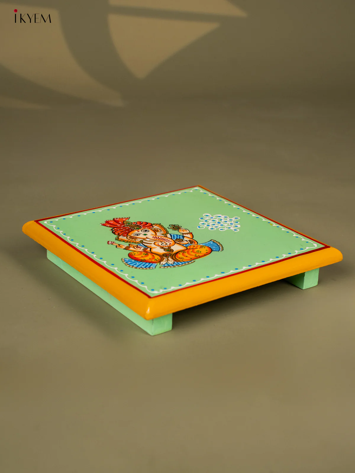 Ganesha Hand-Painted Wooden Chowki - (8×8) Inches - KH30130 - Image 4