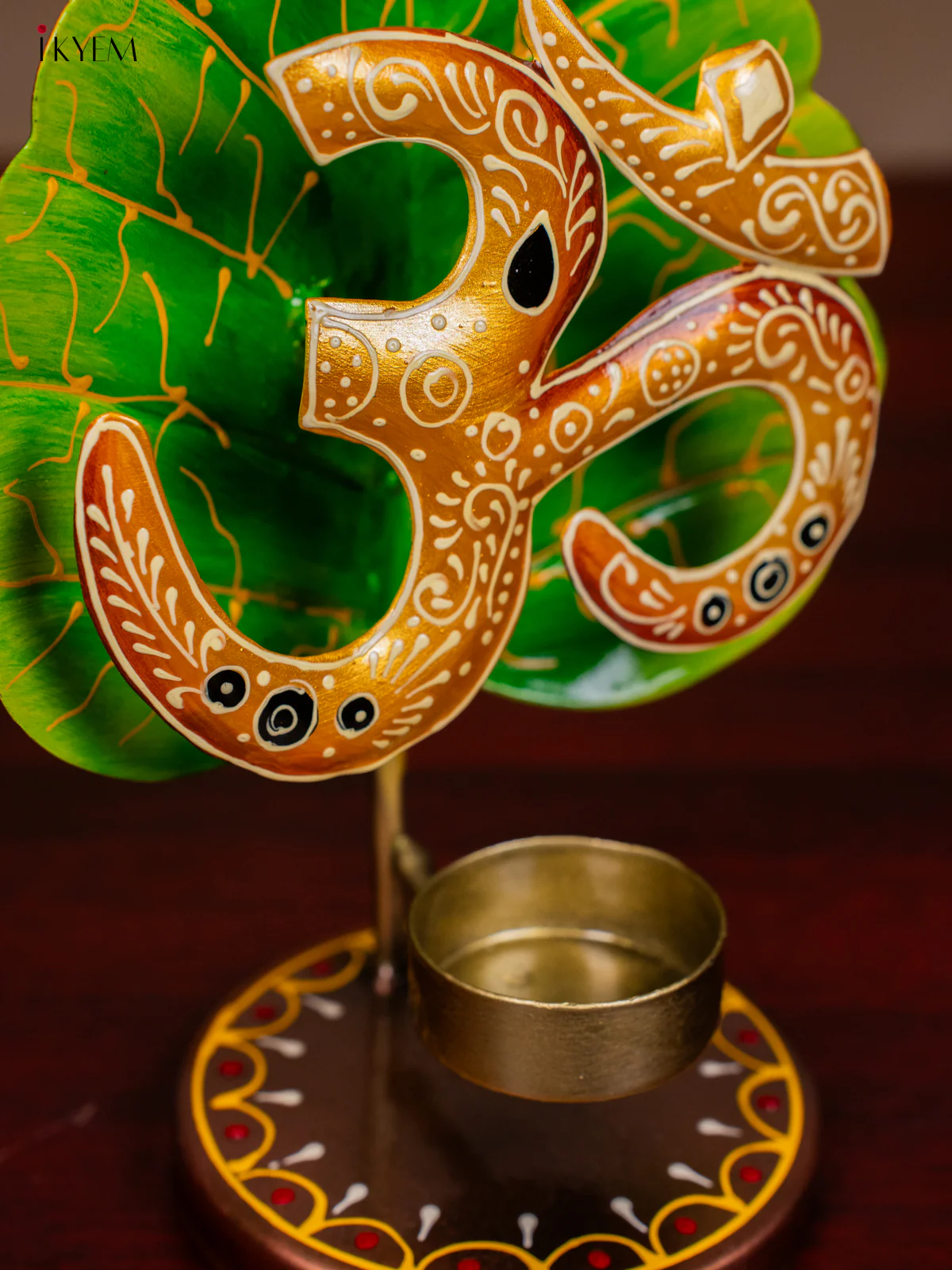 Metal Hand painted Leaf OM T - Light Candle Holder - Golden - KH30137 - Image 4