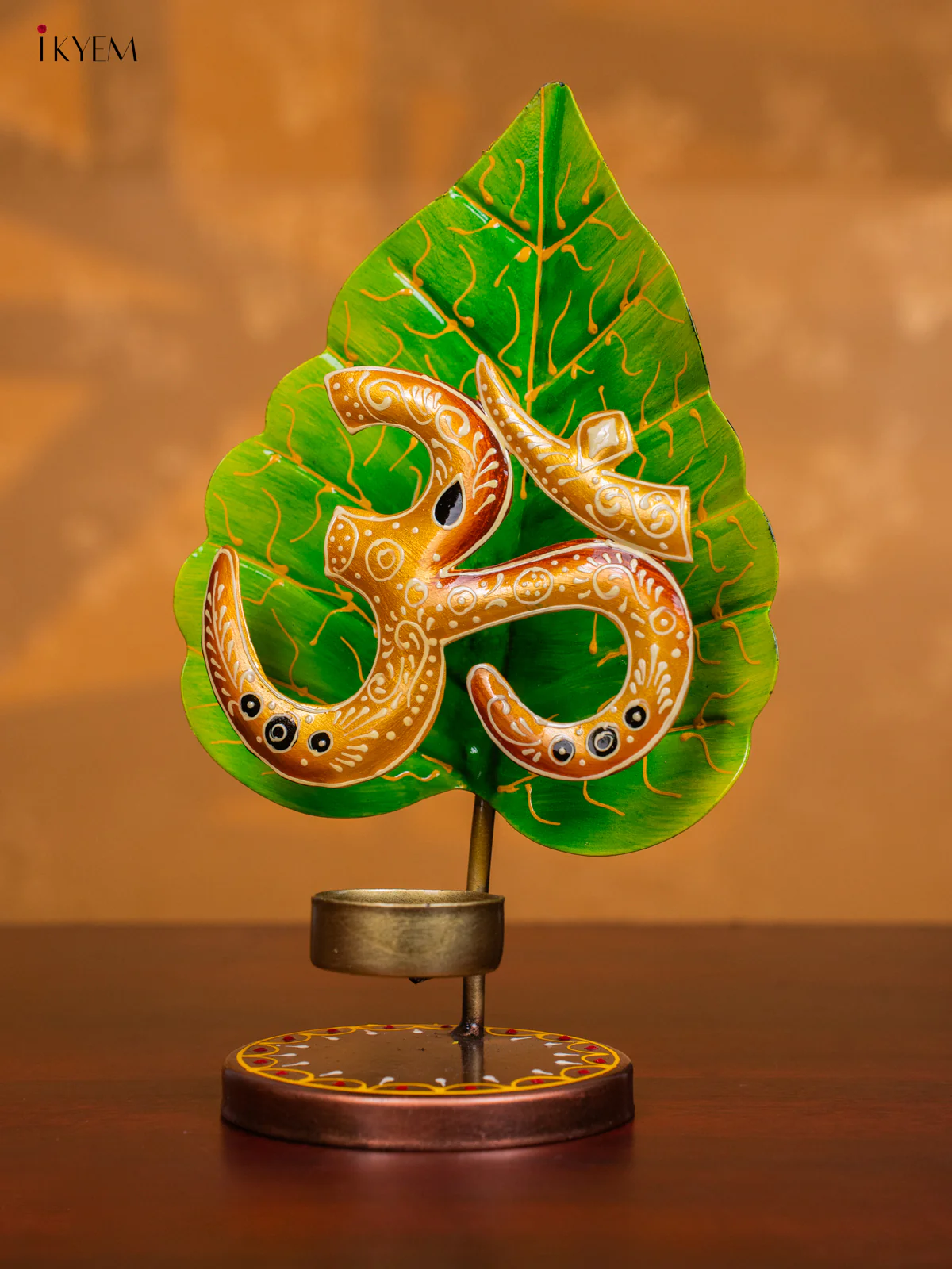 Metal Hand painted Leaf OM T - Light Candle Holder - Golden - KH30137 - Image 5