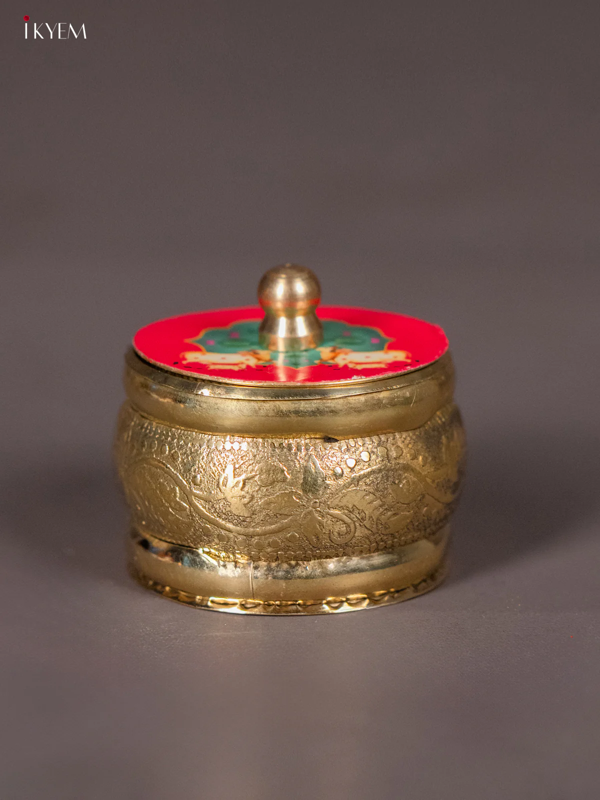 Brass coated Cow & Calf Digital Printed Kumkum Holder - Pink - KI01211 - Image 3