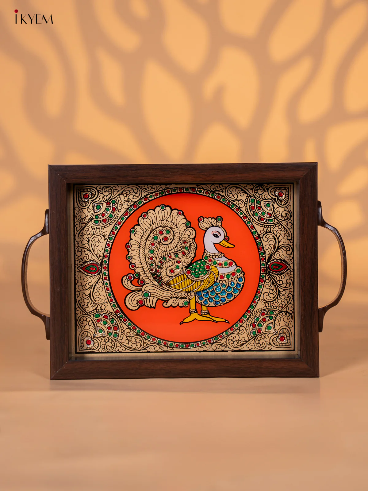 Reverse Glass Painted Tray (9x7) - Annapakshi - Orange - KI02111