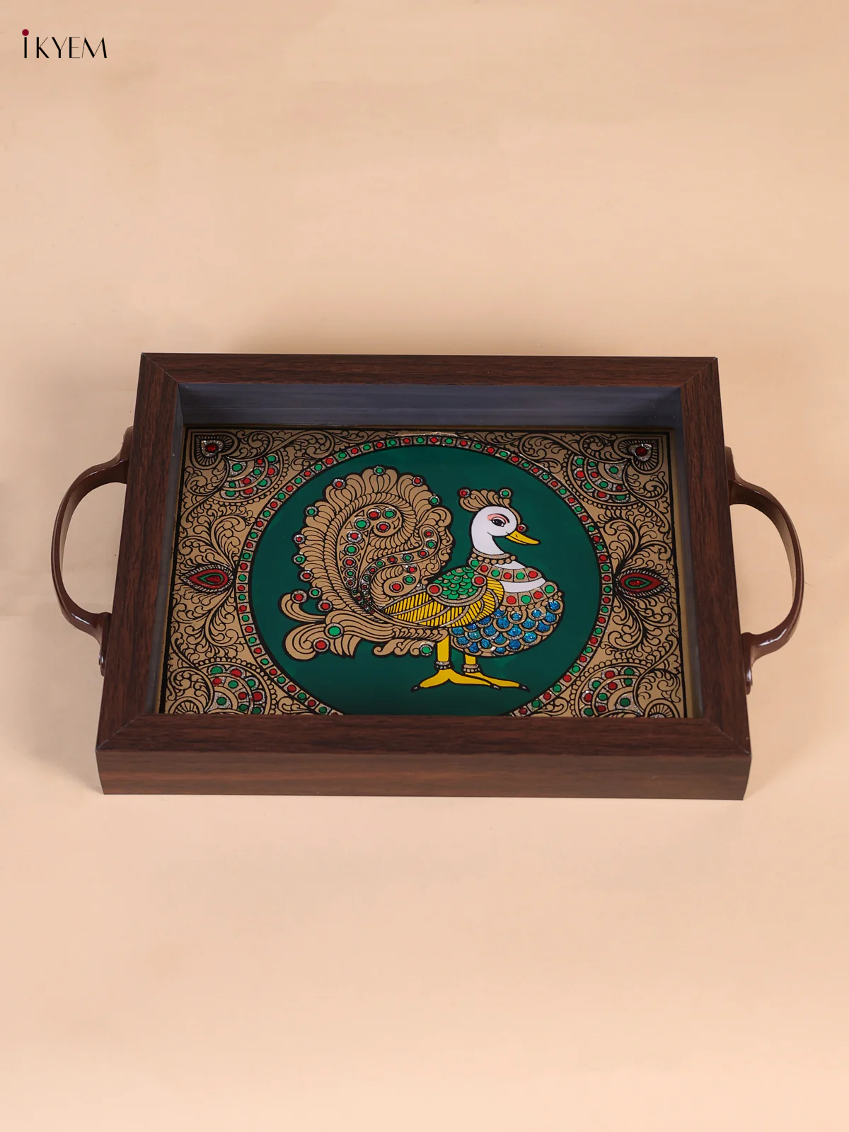 Reverse Glass Painted Tray (9x7) - Annapakshi - Green - KI02112